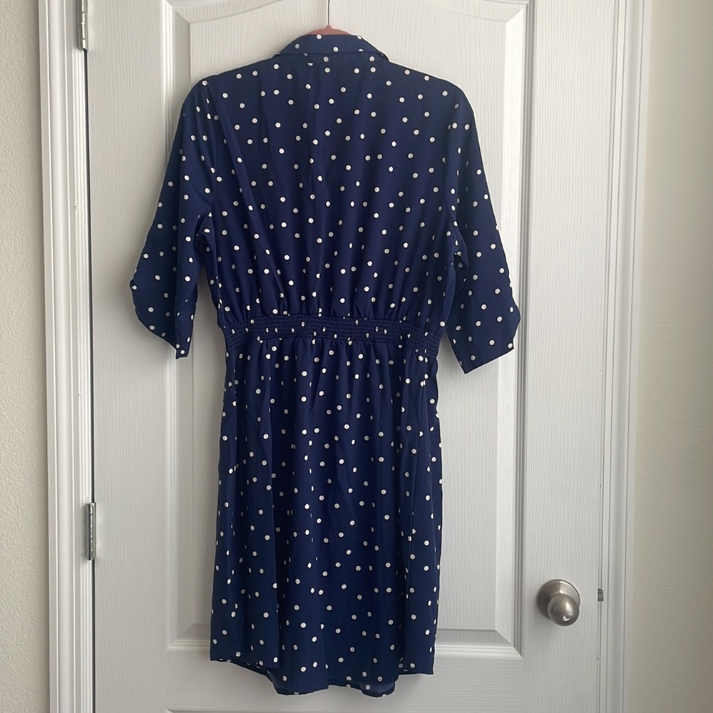 NWT - Millenium Navy blue dress with white polka dots.Size L. - Picture 2 of 6